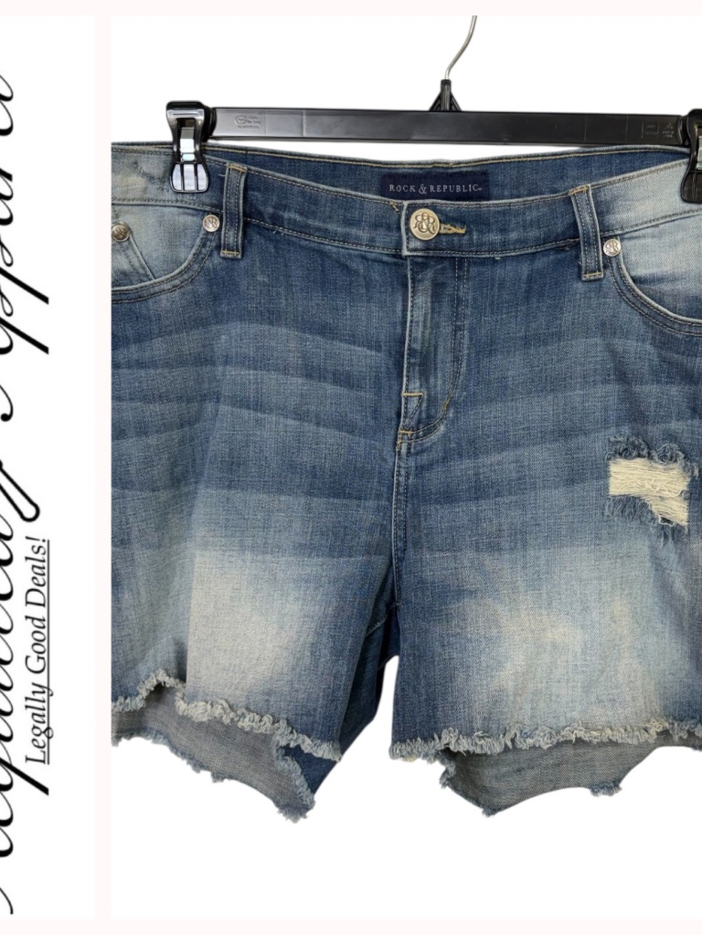 Rock & Republic Bumbershoot Distressed Denim Cutoff Shorts With Rivets